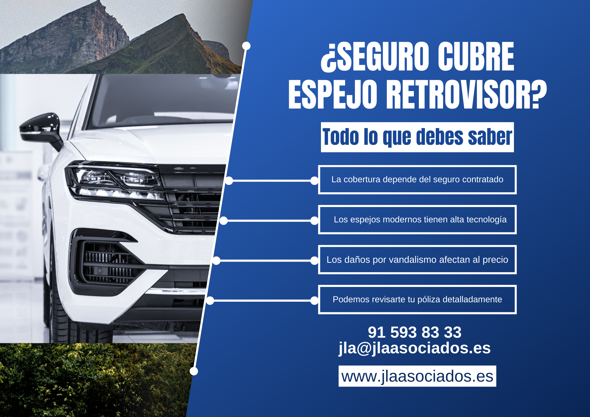 Imagen principal del artículo: ¿El seguro cubre mi espejo retrovisor? Todo lo que debes saber | JLA Asociados Seguros