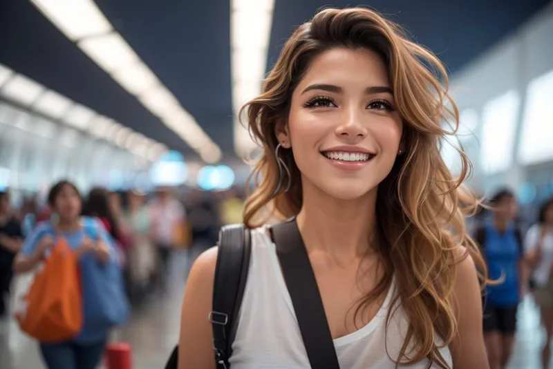 Viajera en aeropuerto x - seguro de viaje