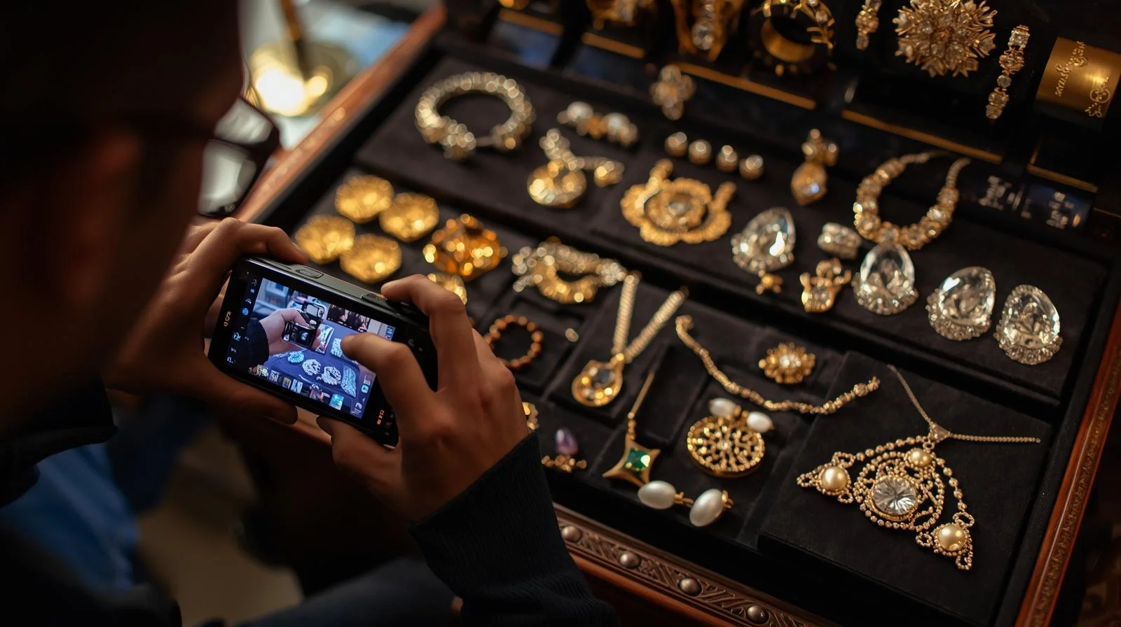 Persona realizando un inventario fotográfico de joyas y objetos de valor para su póliza de seguro de hogar