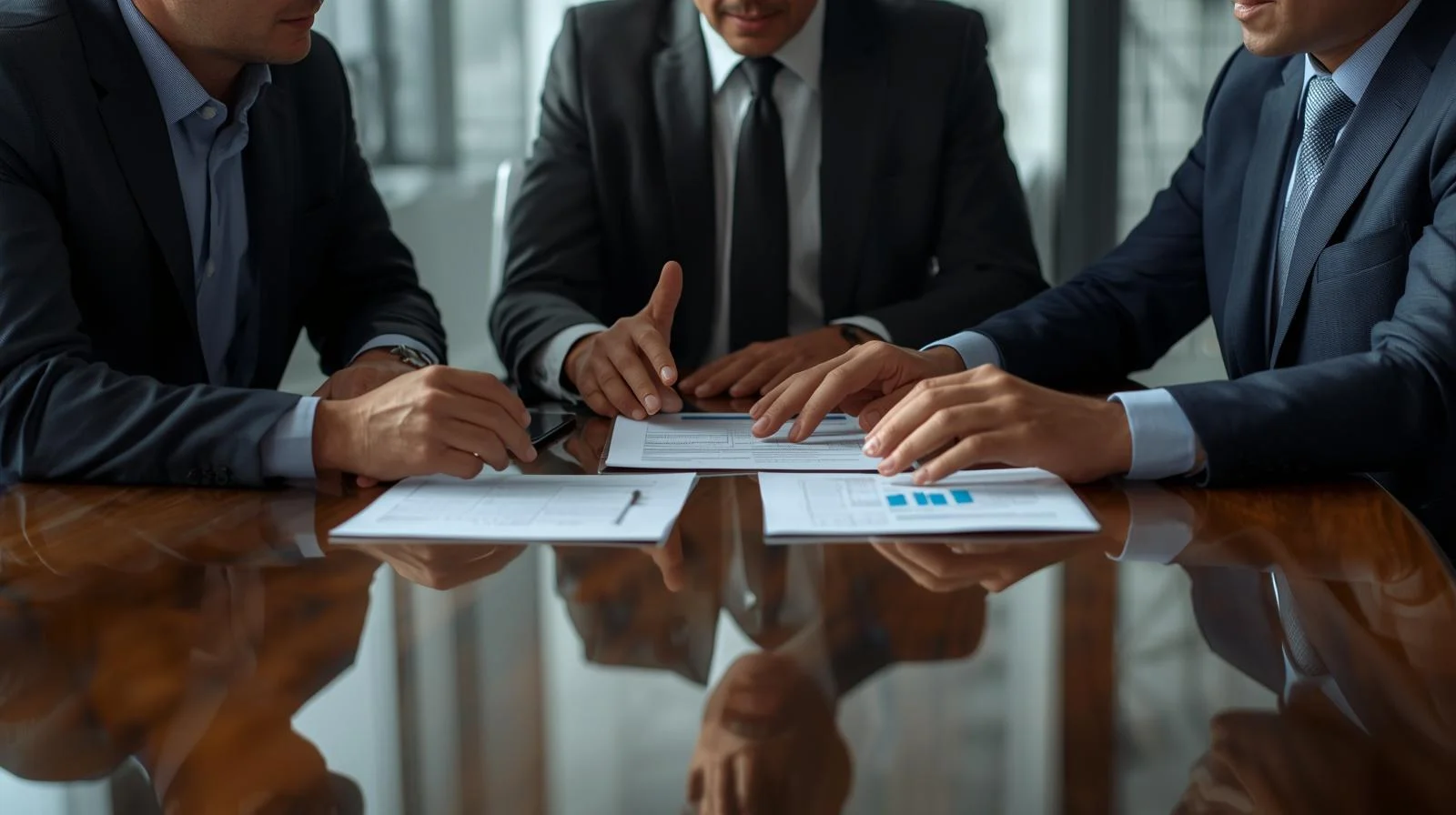 Un asesor especializado puede ayudarte a identinar los riesgos reales de tu negocio y ajustar la póliza a tu actividad Asesor de seguros explicando coberturas a empresarios en una reunión de trabajo