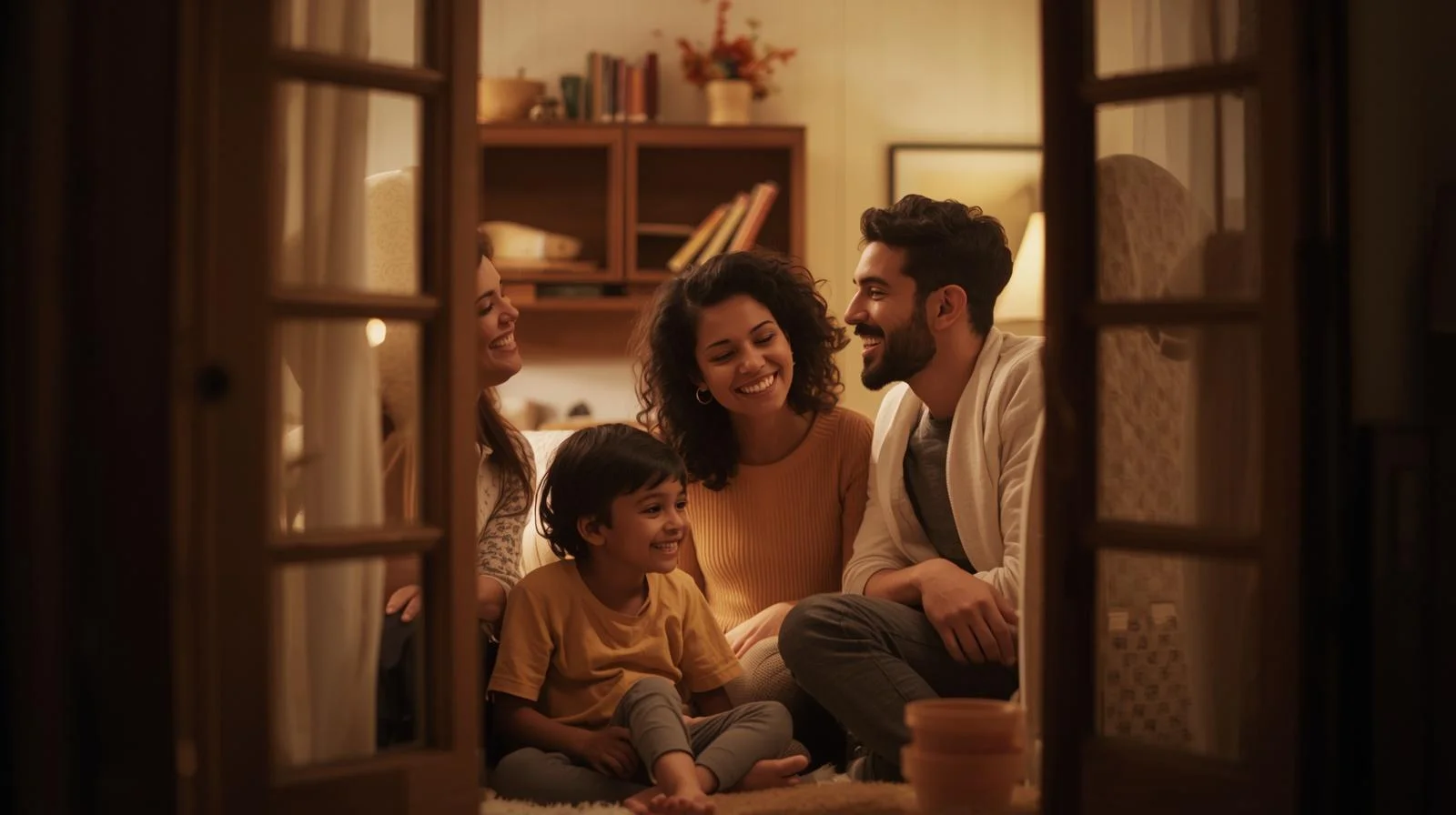 Familia feliz en su hogar protegido disfrutando de tranquilidad y ahorro